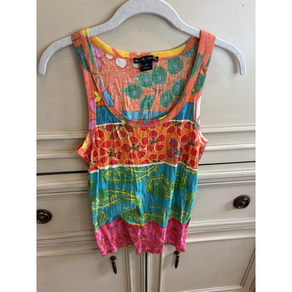 Ralph Lauren Black Label Bright Preppy Colorful Cotton Tank Small Colorblock